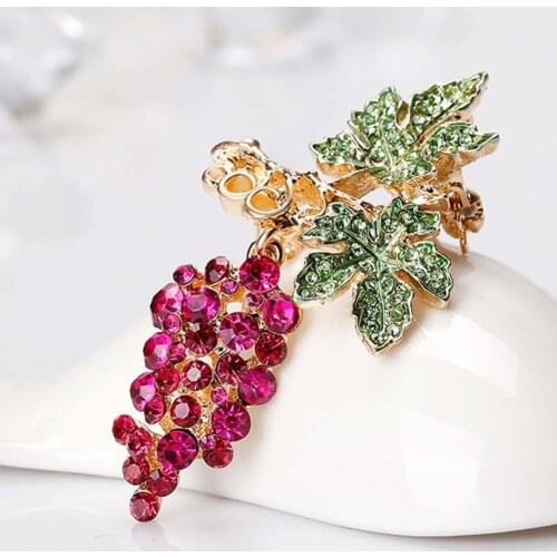 Women Rhinestone Grape Enamel Fruit Brooch Pin Cardigan Shawl Clip Jewelry Gift