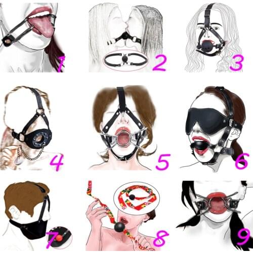 Leather Muzzle Mask Mouth Gag,Fetish Open Mouth Gag Ball,BDSM Slave Bondage Harness Strap Blindfold,SM Erotic Sex Toy For Couple