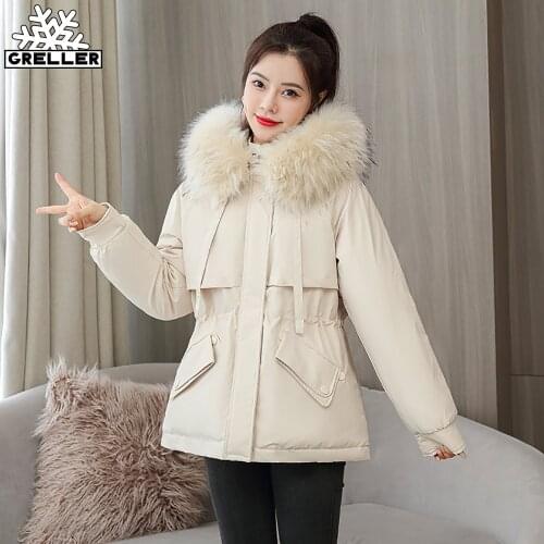GRELLER Parkas Women New Fur Liner Winter Jacket Women Coat Short Hooded Outwear Female Thick Cotton Padded Winter Coat Women