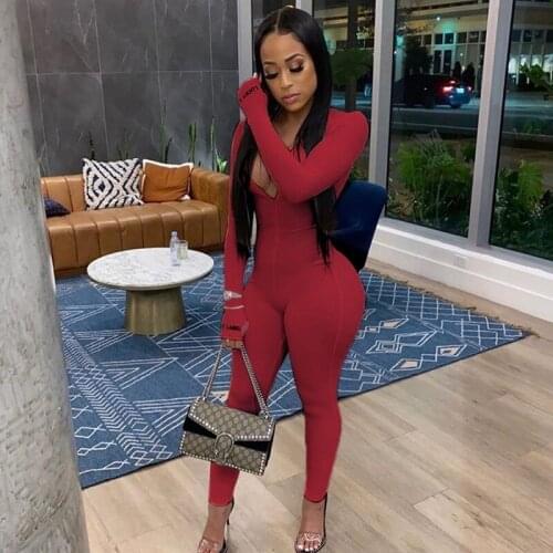 Winter Ribbed Bodycon Jumpsuit Women Casual Skinny White Long Sleeve Jumpsuit Sportswear Fall Rompers Womens Jumpsuit Fitness