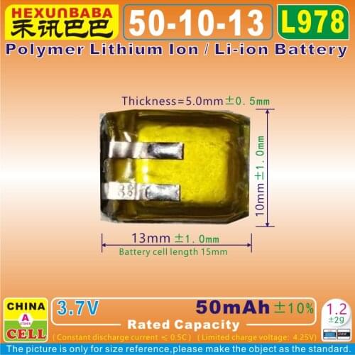 10pcs [L978] 3.7V 50mAh [501013] Polymer lithium ion / Li-ion battery for BLUETOOTH,speaker,GPS,MP3;CAMERA;MP4