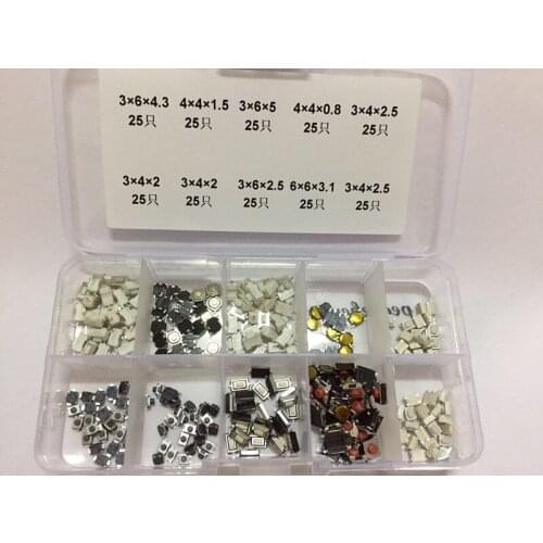 250Pcs 10 Types Tactile Push Button Touch Switch Remote Keys Button Microswitch for car key