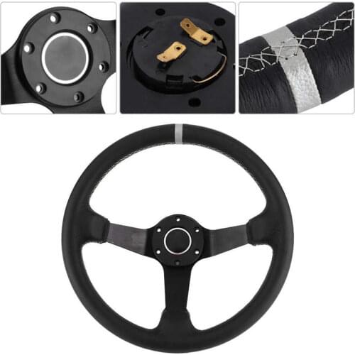 350mm/14in for SPARCO Style 6-Bolt Deep Dish Black Leather Racing Steering Wheel W/ Horn araba aksesuar car accessories
