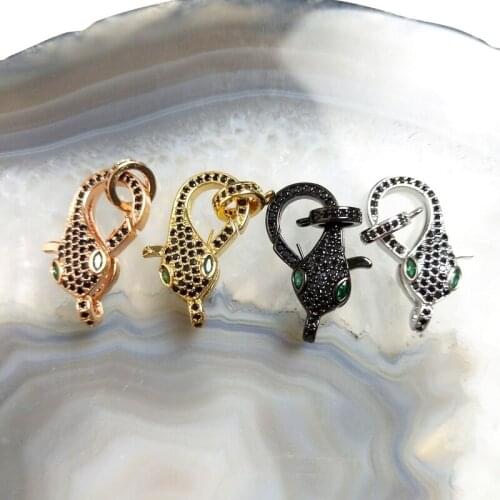 5pcs Snake Animal Buckle Pendant Inlaid High Quality Zircon CZ Copper Plated Lifelike Charms for Making DIY Men Women Necklace Y
