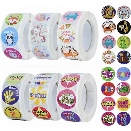 500pcs/roll Animals Cartoon Stickers Cute Unicorn Panda Stickers Kids Classic Toys School Teacher Encouragement Sticker Supplies