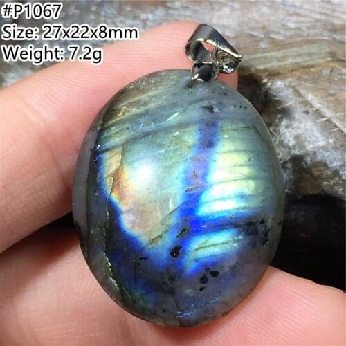 Natural Labradorite Pendant Jewelry For Women Man Healing Gift Silver Crystal Stone Yellow Blue Light Beads Moonstone Gemstone