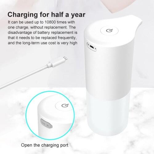 White Automatic Induction Foam Soap Dispenser 350ml Intelligent Household Charging Touchless Disinfectant Liquid Soap Dispenser