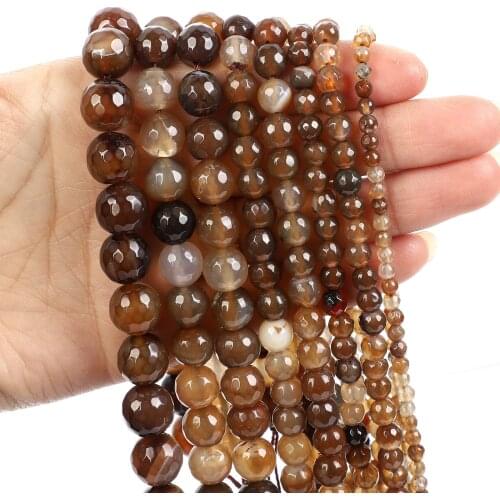 Natural Stone Beads Coffee Agate Loose Beads for Jewelry Making Needlework DIY Bracelet Strand 4-12 MM