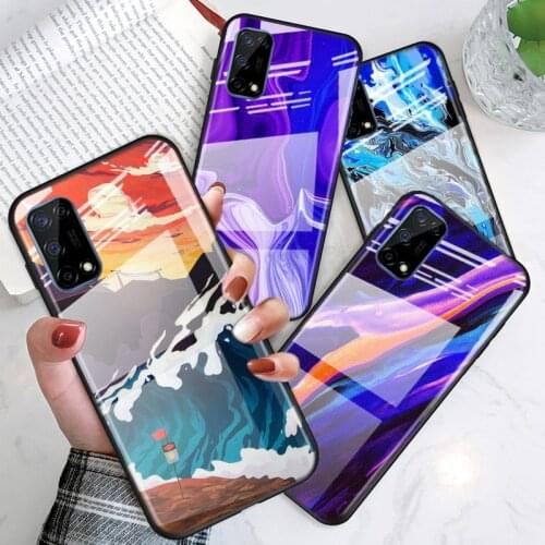 Tempered Glass Cover Aesthetics marble neon art For OPPO A9 2020 A52 Find X2 Lite Realme 7 7i 6 5 Pro C3 XT Phone Case Shell