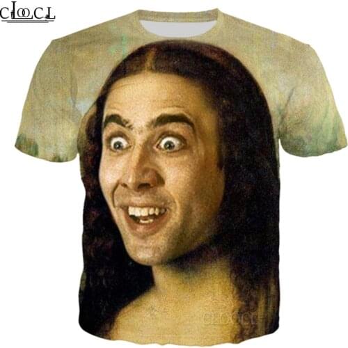 CLOOCL The Giant Blown Up Face of Nicolas Cage 3D Printed Mens T Shirt Harajuku Summer Short Sleeve Unisex Tops Drop Shipping