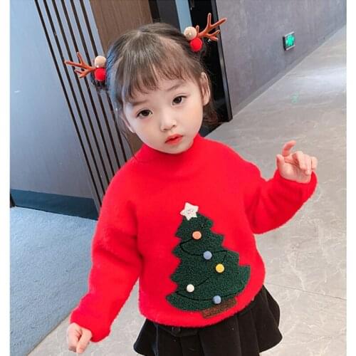 DFXD 2021 New Year Christmas Sweaters For 2-7Yrs Winter New Kids Long Plus Velvet Thick Pullover Knit Warm Sweaters Warm Clothes