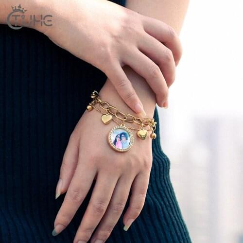 Double Layer Custom Picture Personality Bracelet Link Chain With Drip Heart Gold Color For Women Fashion Hip Hop Jewelry Gifts