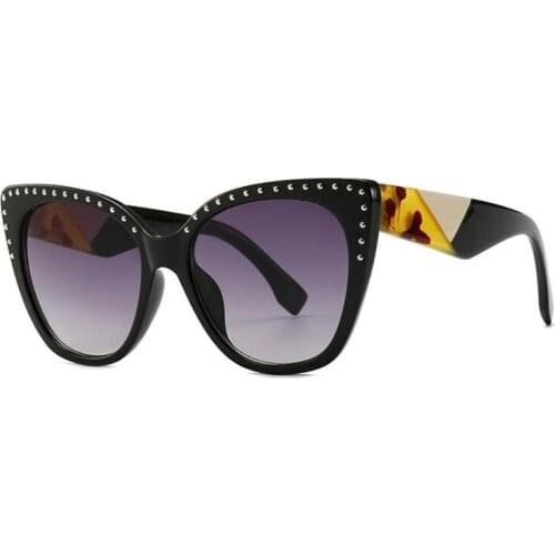 Cat Eye Vintage Glasses Famous Brand Gradient Fashionable Big Sunglasses Ladies Rivet Shades For Women Clear Eyeglasses New