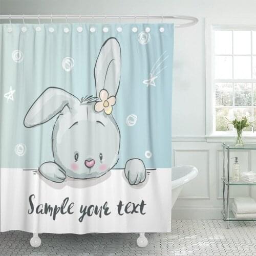 Colorful Animal Cute Little Cartoon Hare Pink Baby Bear Shower Curtain Waterproof Polyester Fabric 72 x 78 inches Set with Hooks