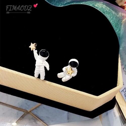 FIMAODZ Creative Astronaut Stud Earrings 2020 Unique Spaceman Star Asymmetric Cute Earrings For Women Girl Fashion Kids Gift