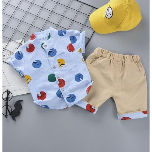 Hot Sale 100% Cotton Kids Clothes Boys Casual Kids Clothing Sets Shirt+Shorts 2 Pcs Childrens Clothing Print Baby Boys Clothes