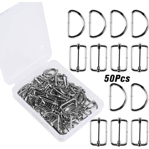 LMDZ 25 PCS D Shape Rings + 25 PCS Metal Rectangle Adjuster Triglides Slides Buckle, for Handbag Keychain Purse Hardware Craft