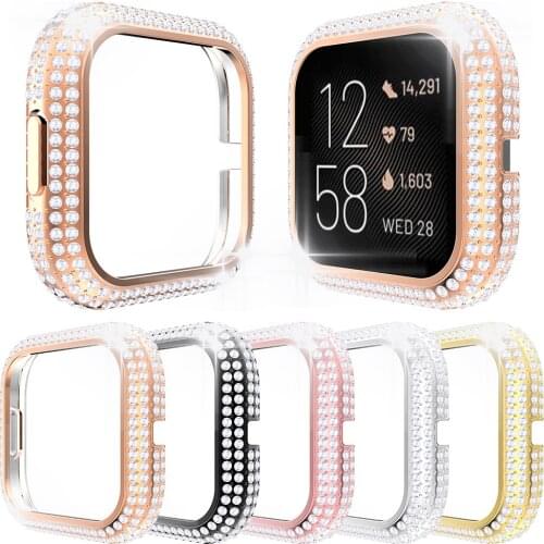 Fashion Women Rhinestone Protective Case for Fitbit Versa 2 3 Sense Watch Cover Bling Hard PC Bumper Diamond Shell Thin Frame