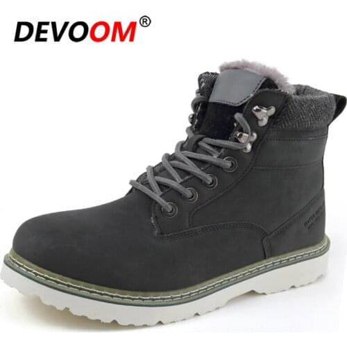 New Brand Winter Work Casual Shoes Men Fur Bottes Homme Fashion Leather Ankle Boots Size 46 Non-slip Rubber Warm Snow Boots Men