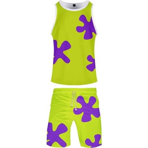 3D Anime Patrick Star Pop Soft Shorts and Summer Vest Fashion Men Two Piece Sets Cool Print T Shirt Tracksuit Clothes