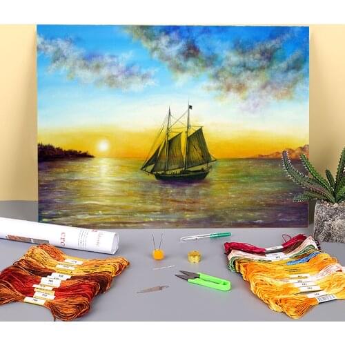 Natural Scenery Haven Pre-Printed 11CT Cross Stitch DIY Embroidery Set DMC Threads Needlework Craft Hobby Knitting Home Gift