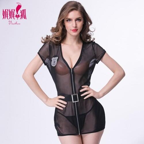 2018 Newest Sexy lingerie mesh perspective sexy pajamas slim zipper uniform temptation skirt transparent net gauze costumes