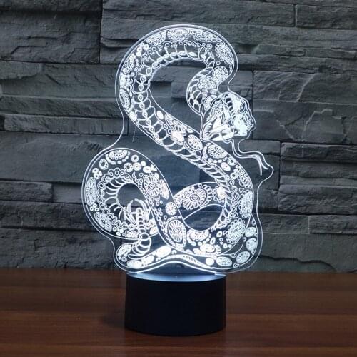 Novelty Creative Electronic 3D Table Lamps Gift Snake Modeling Seven color Led Lamp Wholesale Table Moderne Desk Lamp