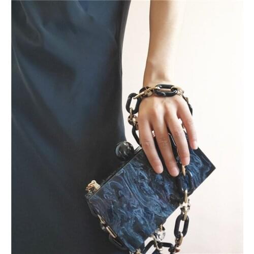 【wonder lamar】black marble style acrylic box chain clutch bag for lady evening