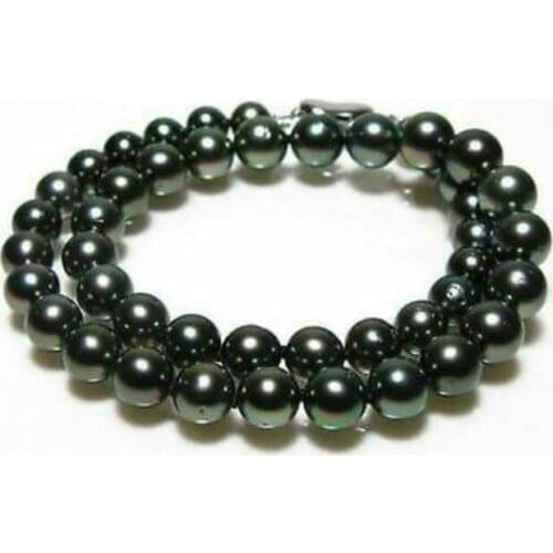Natural tahitian black green pearl necklace 18 inch 10-11mm