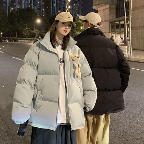 Lovers Fashion Warm Coat 2021 Winter Couple Parkas Men Casual Oversize Clothes Women Bear Doll Parka Korean Streetwear