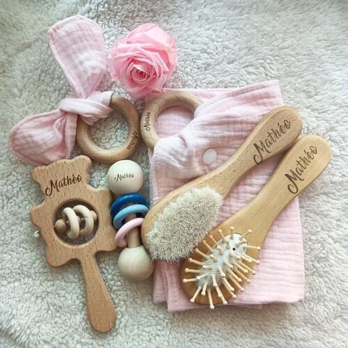 Personalized Name Newborn Bath Toy Gift Set 0-12 Months Old Baby Rattles Sensory Toys Newborn Baby Children 6-piece Set for Girl