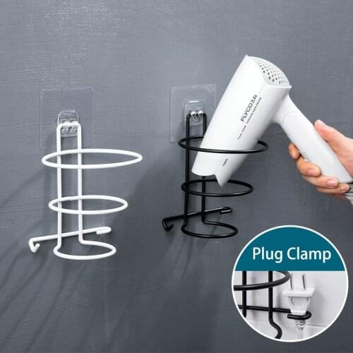 Iron Bathroom Shelf Hair Dryer Storage Rack Towel Rack Nail-free No Trace Spiral Blow Dryer Curling Iron Holder with Towel Hook