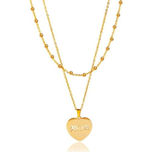 Simple Double Layer Mom Necklace Mothers Day Gift Stainless Steel Steel Gold Heart Pendant Jewelry