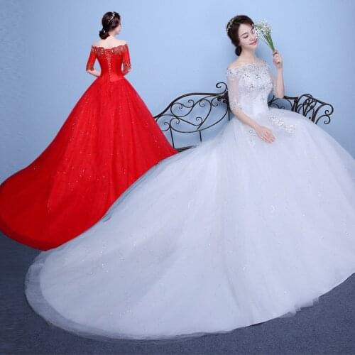 Luxury Tail Wedding Dress Bride Long Tail Ball Gowns Wedding Dresses New Style Slim Lace Up Princess Dresses