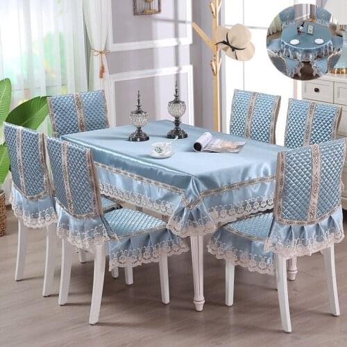 Luxury Europe Tablecloth Chair Cover Satin Embroidery Lace Seat Cushion Rectangle Round Table Cloth Dustproof Cover Home tapetes