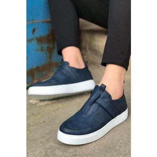 Knack Casual Male Sports Shoes Navy Blue Color New Model 2021 Showy Trend Faux Leather Flexible Building Seasonal Luxury Shoes 333