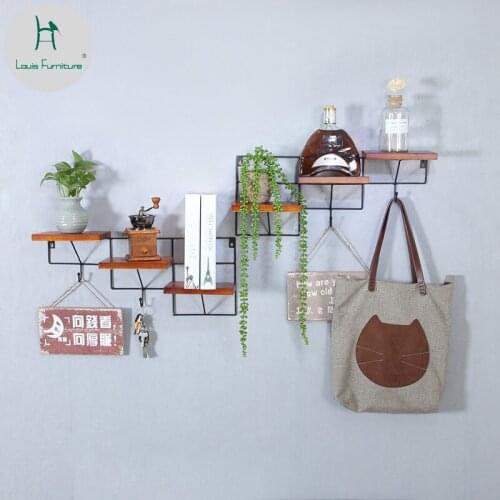 Louis Fashion Coat Racks Nordic Iron Art Wall Balcony Solid Wood Creative Hall Linked Wall Without Perforation