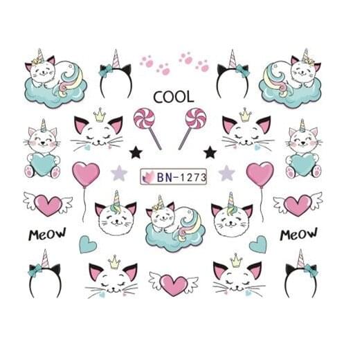 Nail Art Sticker Water Decals Nails Tattoo Slider Stickers Unicorn Cat Candy Designs Decoration Manicure Pegatina Foil Wraps
