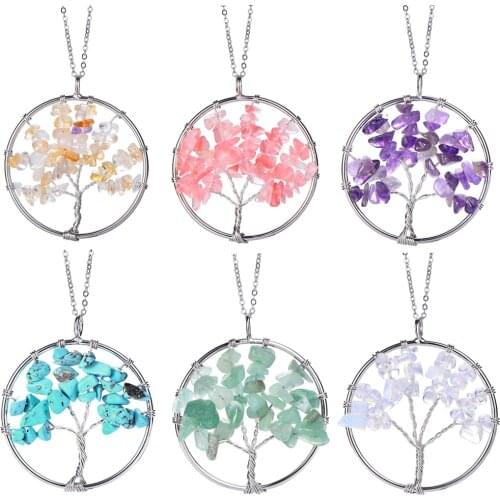 7 Chakra Quartz Natural Stone Tree of Life pendulum Pendant Necklace for Women Healing Crystal Necklaces Pendants Reiki Jewelry