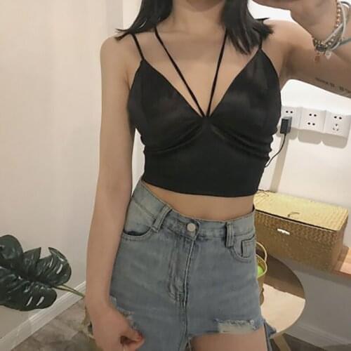 Women Bralette Bra Bustier Vest Shirt Top V-Neck Ladies Backless Shirts Camisole Ladies 2 Colors Black and White T-shirts