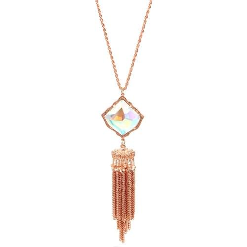2021 New Rose Tone Four Claw Kite Glitter Cheetah 3D Faceted Marble Glass Stone Big Tassel Necklaces Women