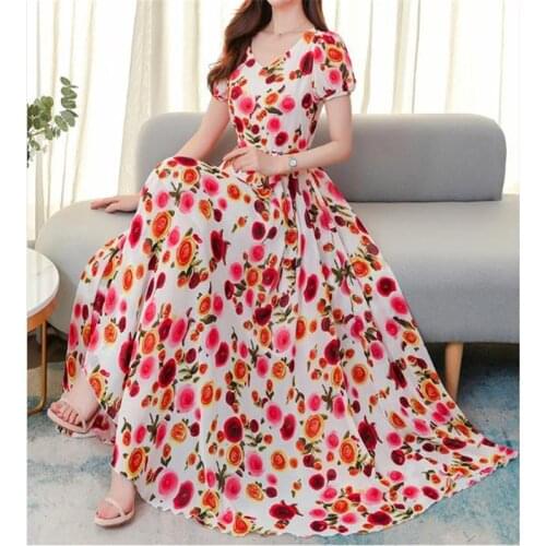 Short Sleeve O Neck 3XL Plus Size summer dress female 2020 new temperament chiffon self-cultivation beach Mid Dress