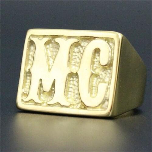 1 pc Fashion Jewelry MC Ring 316L Stainless Steel Men Boys Cool Golden Man Biker Ring