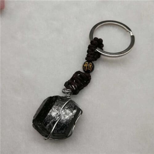 1PC Natural Crystal Black Tourmaline Stonekeychain Black Tourmaline Original Stone Ore Specimen Fashion Jewelry Accessories Gift