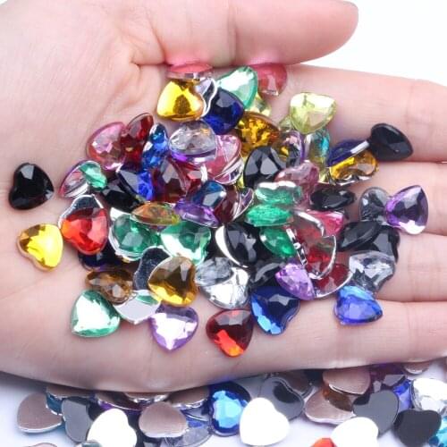 10mm 50pcs Craft Art DIY Heart Gems Shiny Flat Facets Normal colors Acrylic Rhinestone Strass Nail Stickers