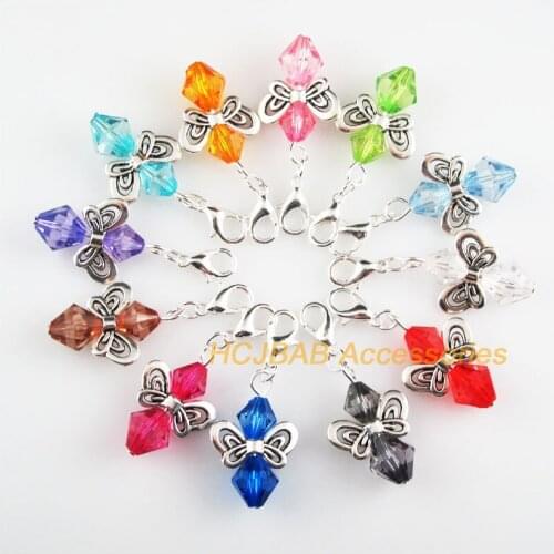 12 New Angel 18x27mm Charms Mixed Lozenge Acrylic Tibetan Silver Plated Retro With Lobster Claw Clasps