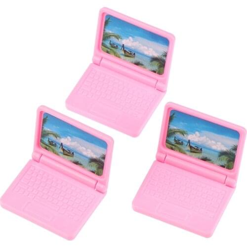 3Pcs Pink Dollhouse Miniature Modern Computer Keyboard Furniture Fax For doll Accessories