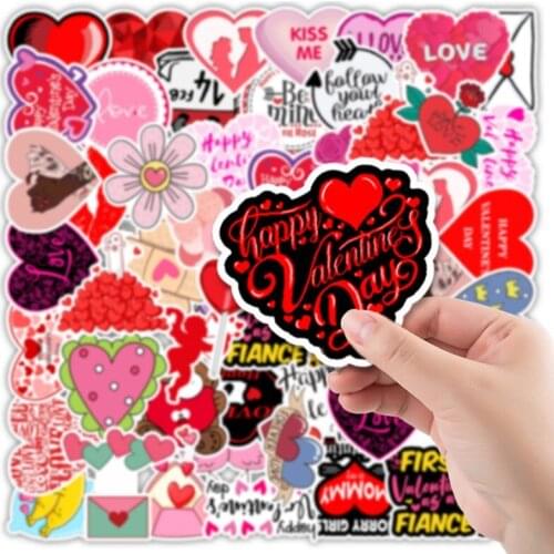 50Pcs/Set Wholesale Valentines Day Stickers For Luggage Laptop Skateboard Water Bottle Car Decal Kids Gifts