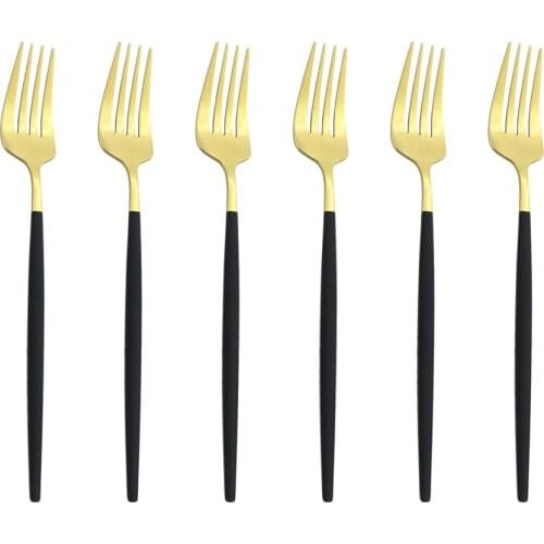 6pcs/Set Black Gold Dessert Fork Set Mirror Stainless Steel Colorful Fork Set Tableware Cutlery Set Home Party Kitchen Tableware