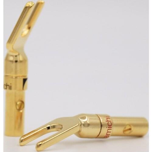 8pcs Nakamiche Hifi Audio Screw Fork Connector Adapter Nakamichi Brass Gold plated and Silver Plated Y Spade Speaker Plugs
